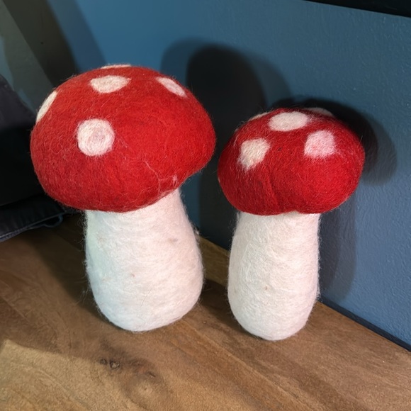 Large 🍄🍄Felted Mushrooms Set of 2 8” and 7” Tall 🍄 🍄 - Picture 5 of 8